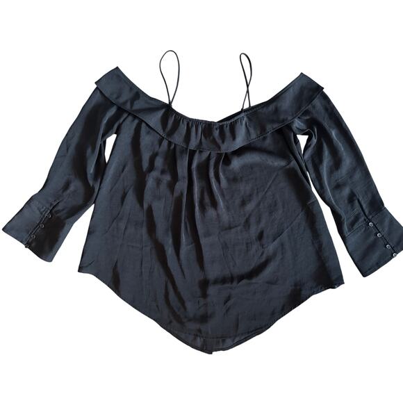 Free People Women’s Small Black Off Shoulder Strappy Blouse Top Boho - Picture 2 of 6